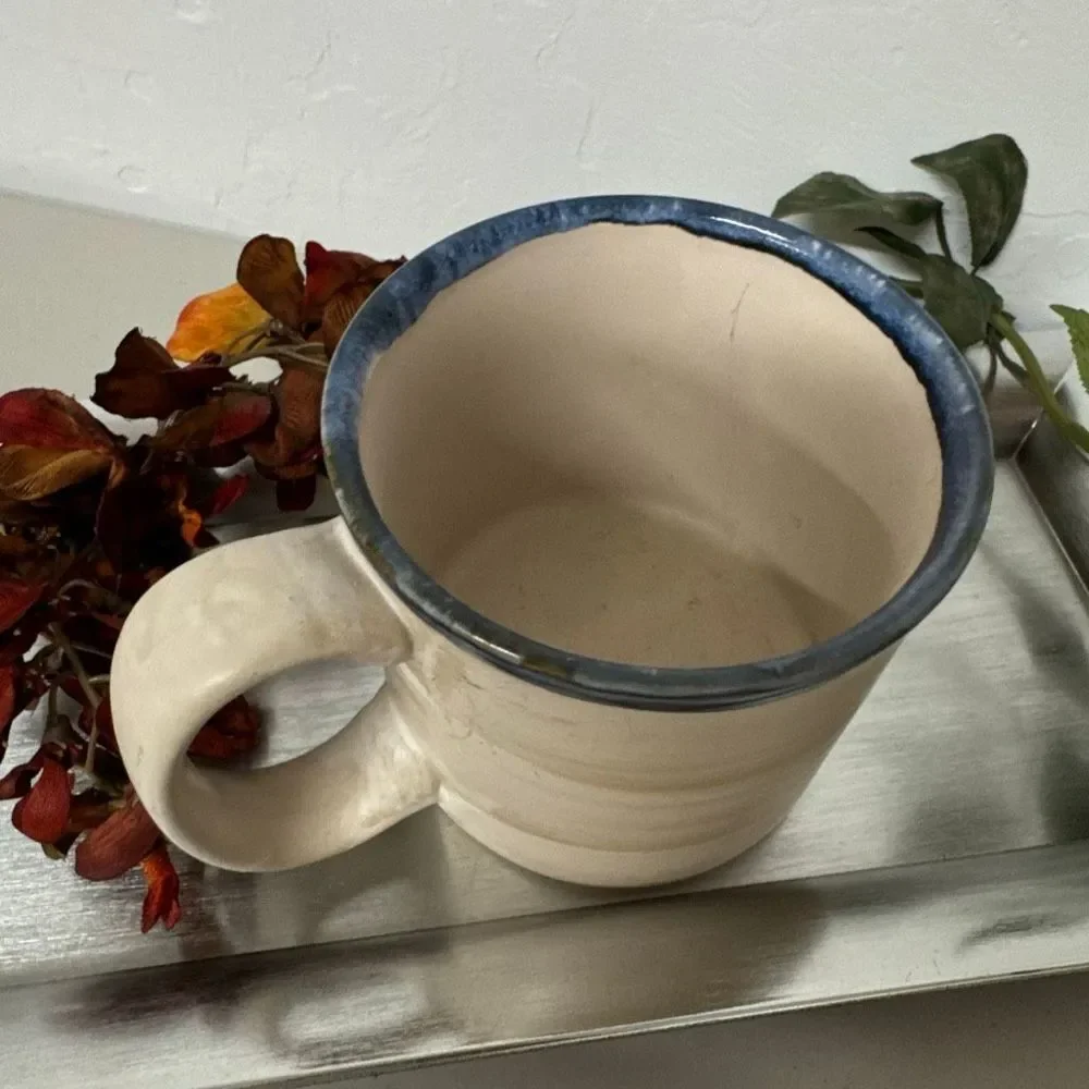 Beach Coffee Mug The Beach is my Happy Place Blue Trim Ceramic Mugs Vacay Gift